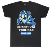 Mega Man Retro "Slidin' Into Trouble" Black Graphic Tee